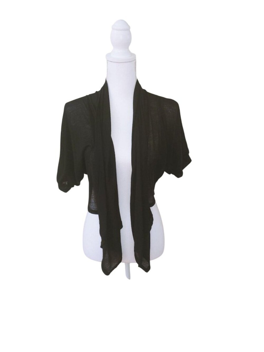 Black Lightweight Sheer Open-Front Short-Sleeve Shrug - Womens Versatile Layerin